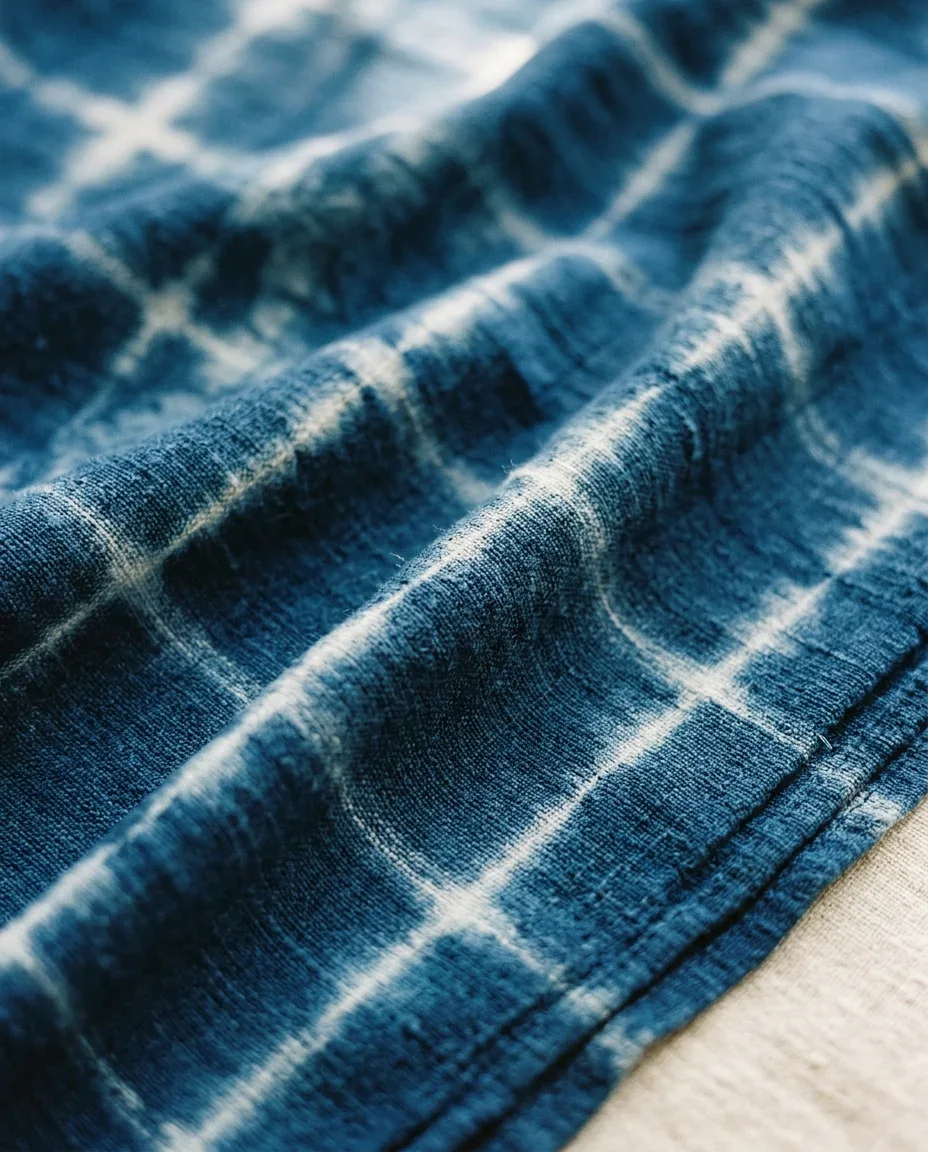 Indigo shibori jacket — the cloth, close up